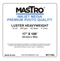 MASTRO 17"x100' Inkjet Roll Luster 255 gsm