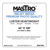 MASTRO 44"x100' Inkjet Roll Luster 255 gsm