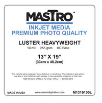 MASTRO 13x19 Cut Sheet Paper Lustre 100 per box 255GSM