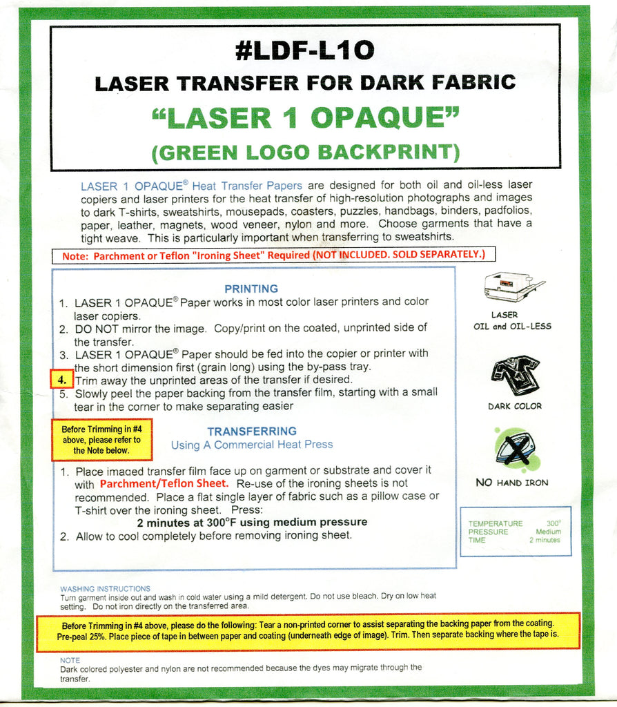 Laser transfer paper for dark color fabric