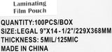 Laminating pouch - 9''X14 1/2'' (5 mil) 100 Pcs/Box