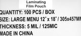 Laminating pouch - 12''X18'' (5 mil) 100 Pcs/Box